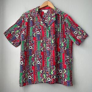 Vintage Sara Stephen Size Medium Geometric Artsy Blouse Button Up Shirt Funky